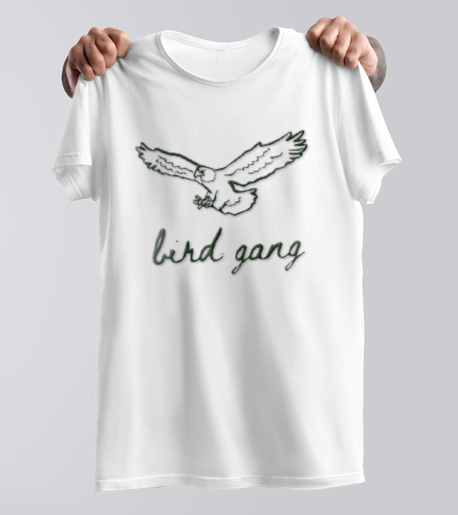 Bird Gang Flying Eagle Spreading Wings Green Line Sketch T-Shirt