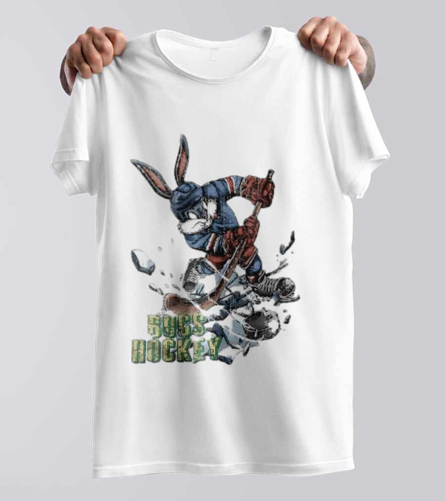 Bugs Hockey Cartoon Bunny Cracking Ice Puck Shot Distressed T-Shirt