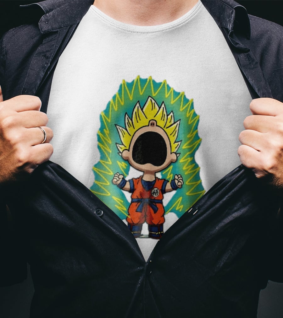Cartoon Super Saiyan Screaming Boy With Yellow Aura And Orange Suit T-Shirt