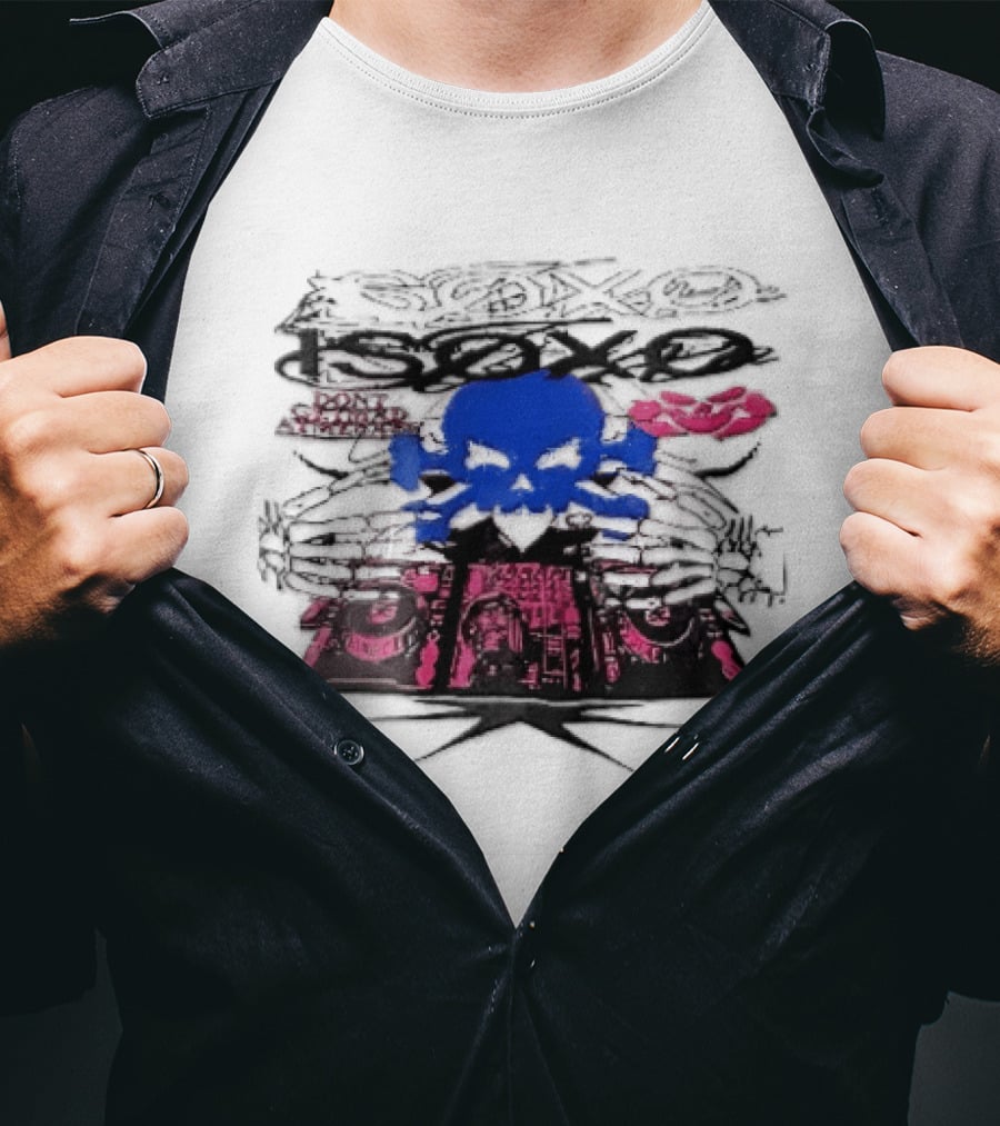 Isoxo Dont Get Mad Aim Back Blue Skull Skeleton Hands Dj Turntables T-Shirt