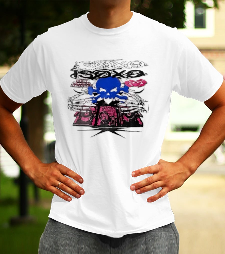 Isoxo Dont Get Mad Aim Back Blue Skull Skeleton Hands Dj Turntables T-Shirt