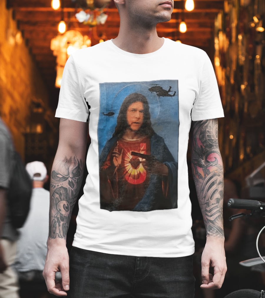 Jesus With Handgun And Military Helicopters Halo T-Shirt