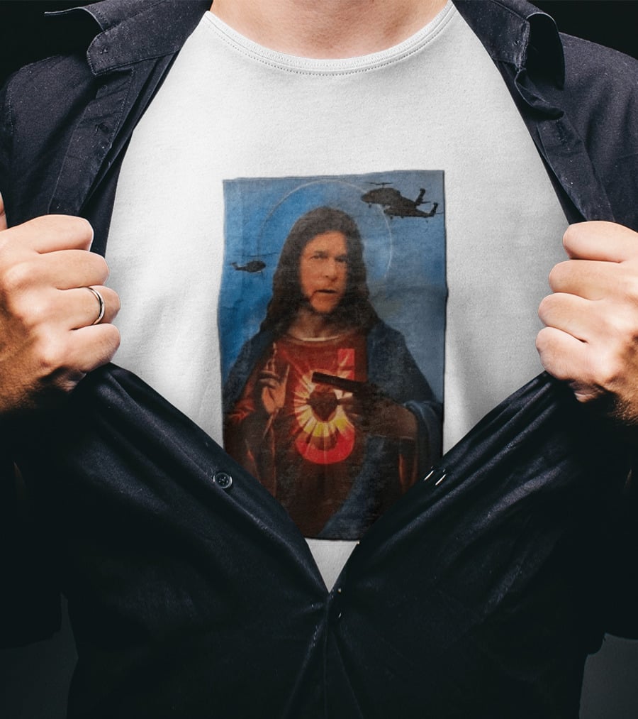 Jesus With Handgun And Military Helicopters Halo T-Shirt