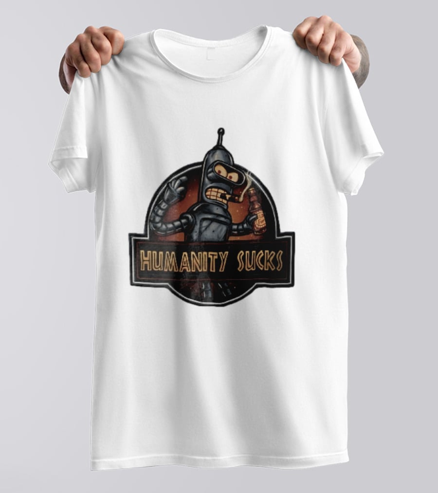 Humanity Sucks Robot Holding Beer T-Shirt