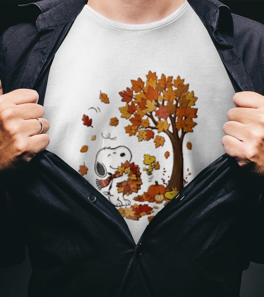 Snoopy Woodstock Autumn Leaves Pumpkin Fall Season Vibes T-Shirt