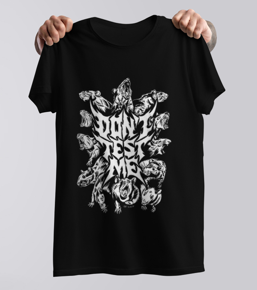 Anticarnist Don't Test Me Snarling Rats Metal Line Symmetrical T-Shirt
