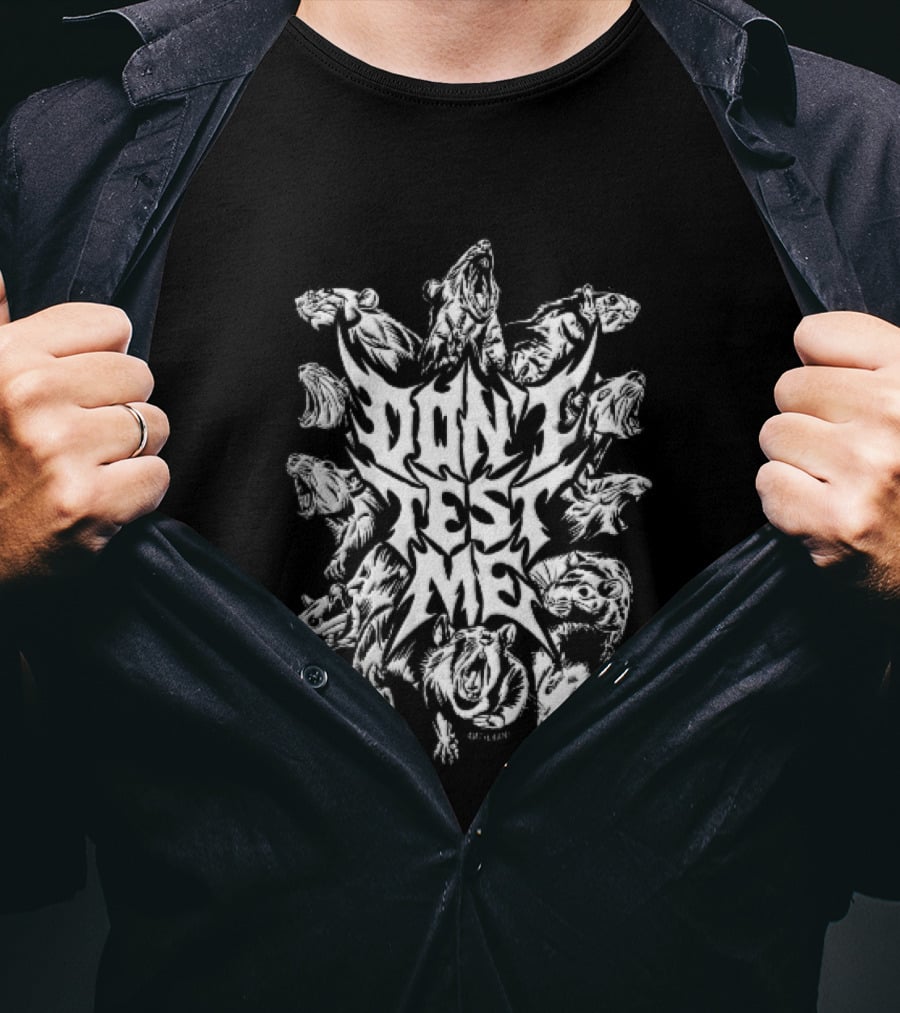 Anticarnist Don't Test Me Snarling Rats Metal Line Symmetrical T-Shirt