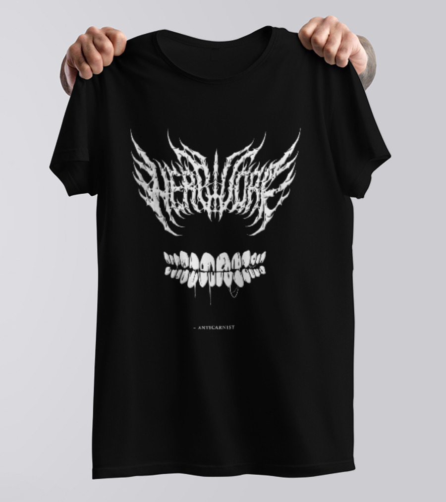 Anticarnist Herbivore Spiky Death Metal Dripping Teeth T-Shirt