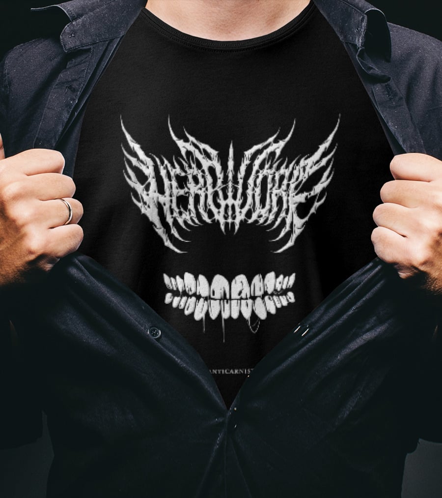 Anticarnist Herbivore Spiky Death Metal Dripping Teeth T-Shirt