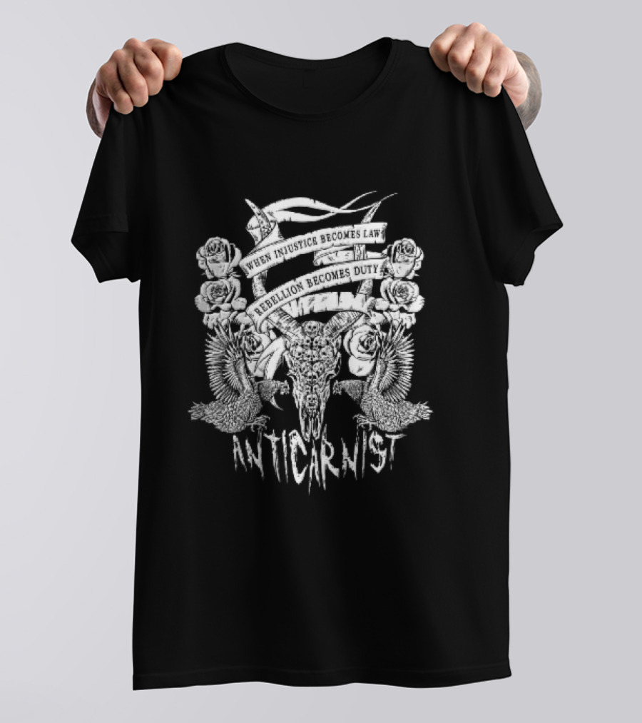 Anticarnist Horned Skull Injustice Rebellion Duty Human Skulls Chickens T-Shirt