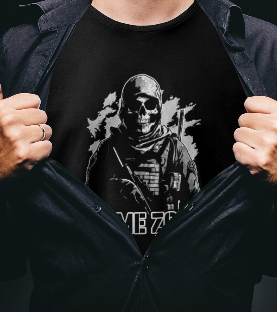 Game Zone Monochrome Skull Soldier Tactical Rifle Hooded T-Shirt