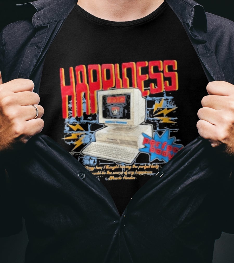 Happiness Perfect Body Retro Computer Lightning Bolts T-Shirt