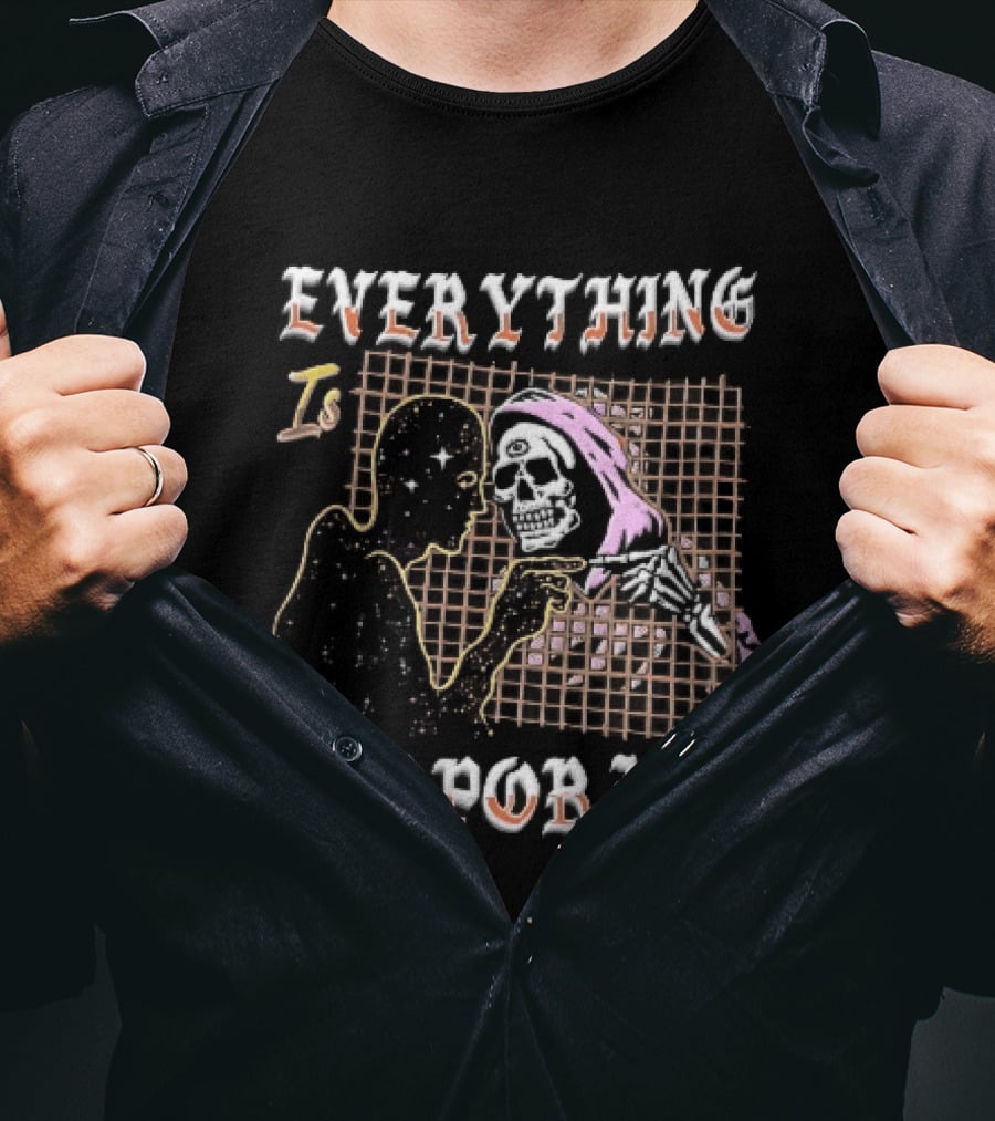 Everything Is Temporary Cosmic Skeleton Touching Fingers Grid T-Shirt