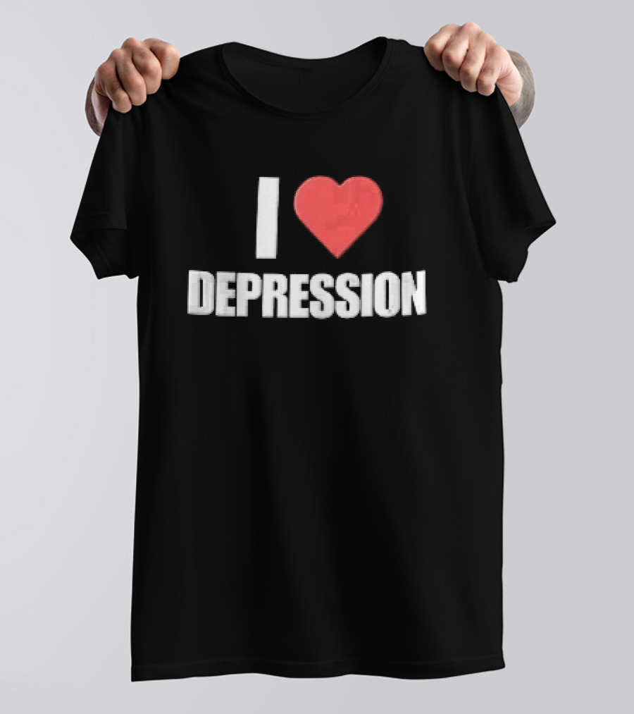 I Heart Depression White Text Red Heart Shape T-Shirt