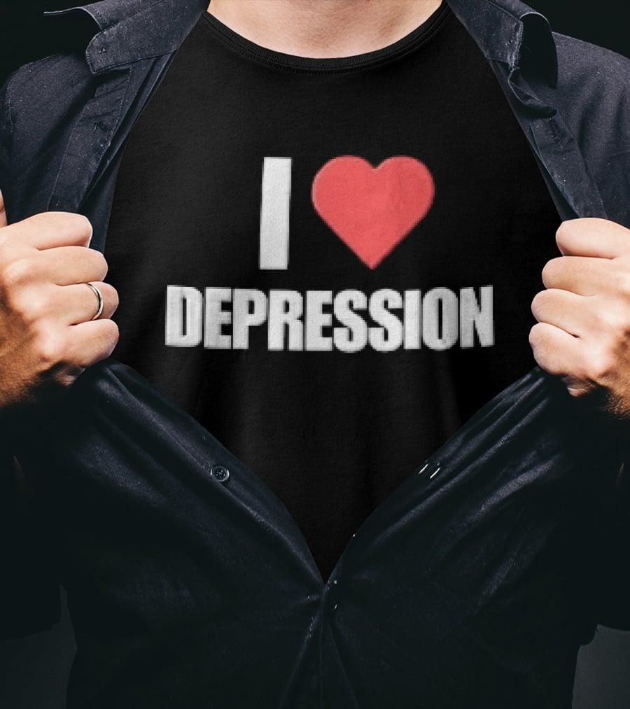 I Heart Depression White Text Red Heart Shape T-Shirt