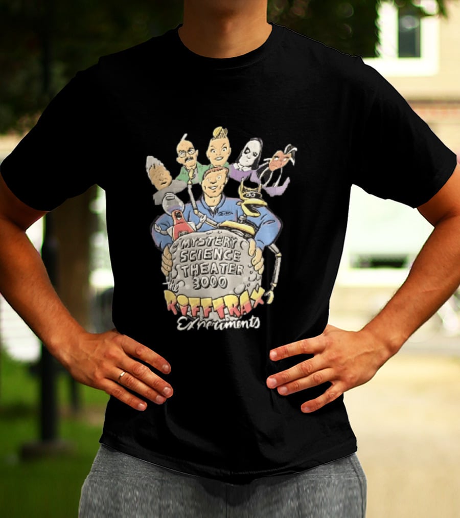 Mystery Science Theater 3000 Rifftrax Experiments Nelson Cartoon Caricature Host Robots Moon Rock T-Shirt