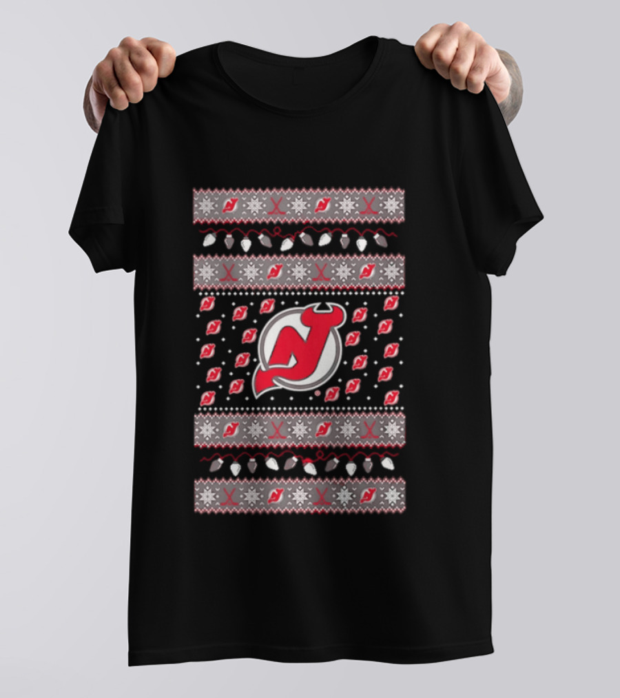 New Jersey Devils Christmas Holiday Lights T-Shirt