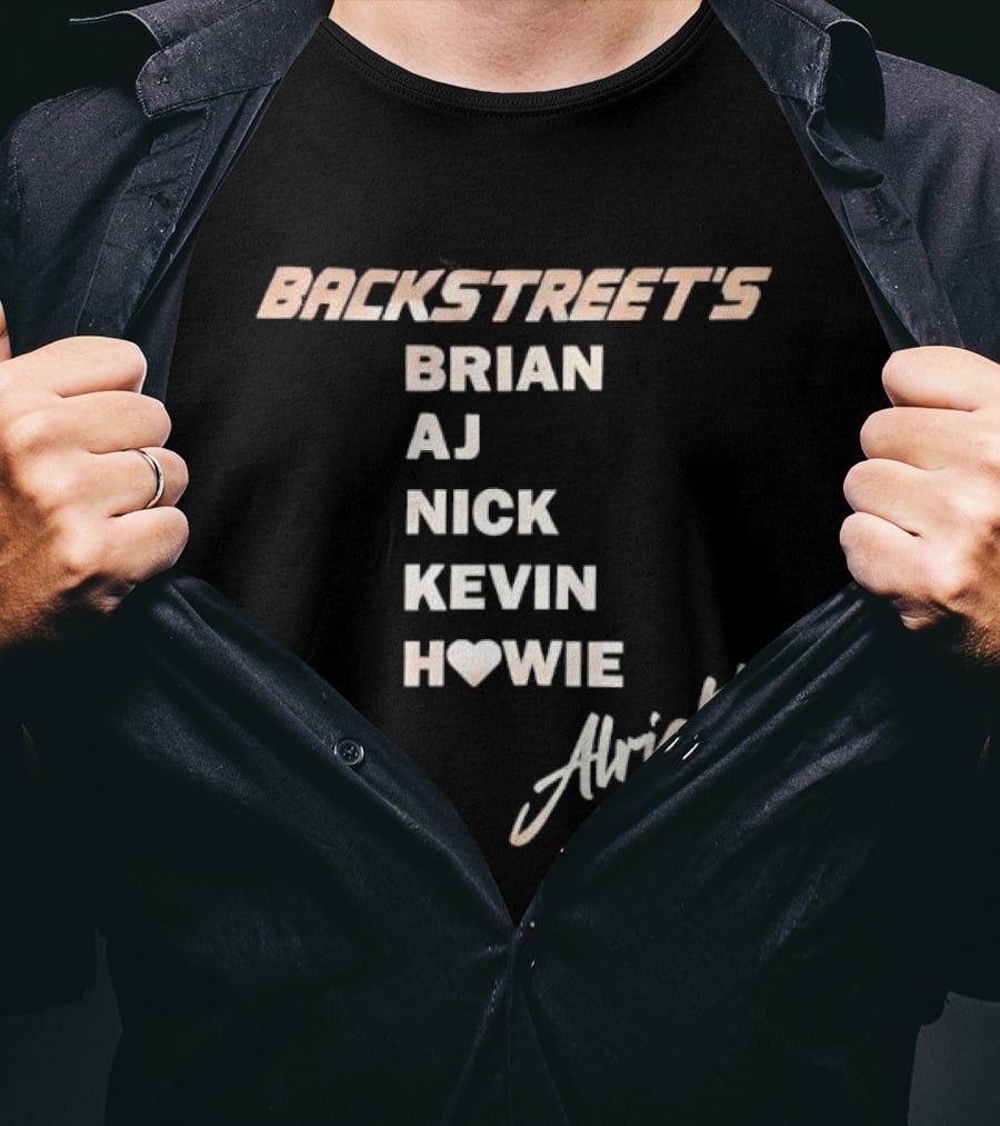 Backstreet's Brian AJ Nick Kevin Howie Alright Heart Cursive Gold T-Shirt