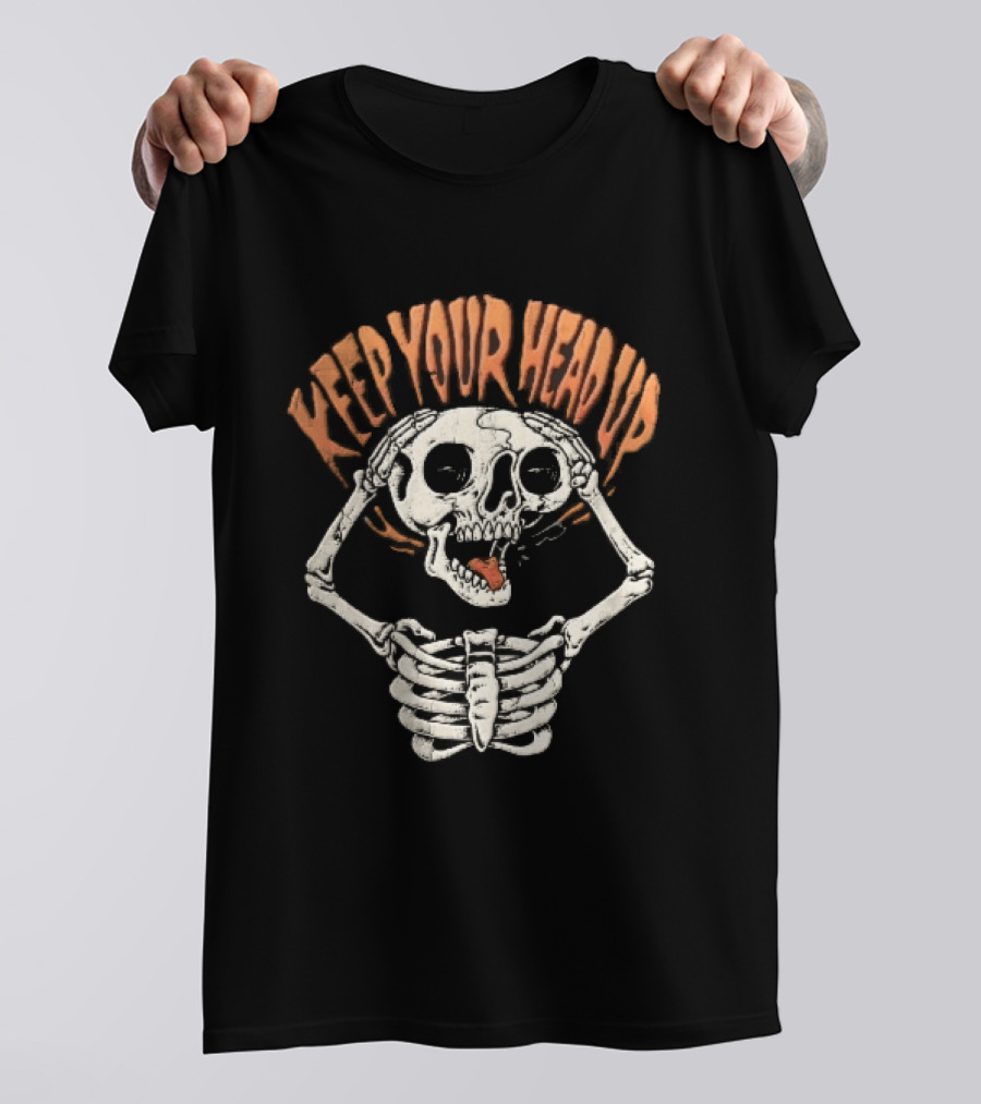 Keep Your Head Up Skeleton Lifting Skull Above Ribcage T-Shirt