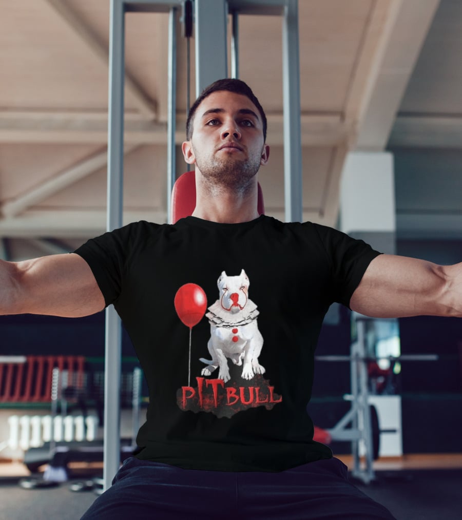 Pitbull Dog Pennywise Clown Red Balloon Distressed White T-Shirt