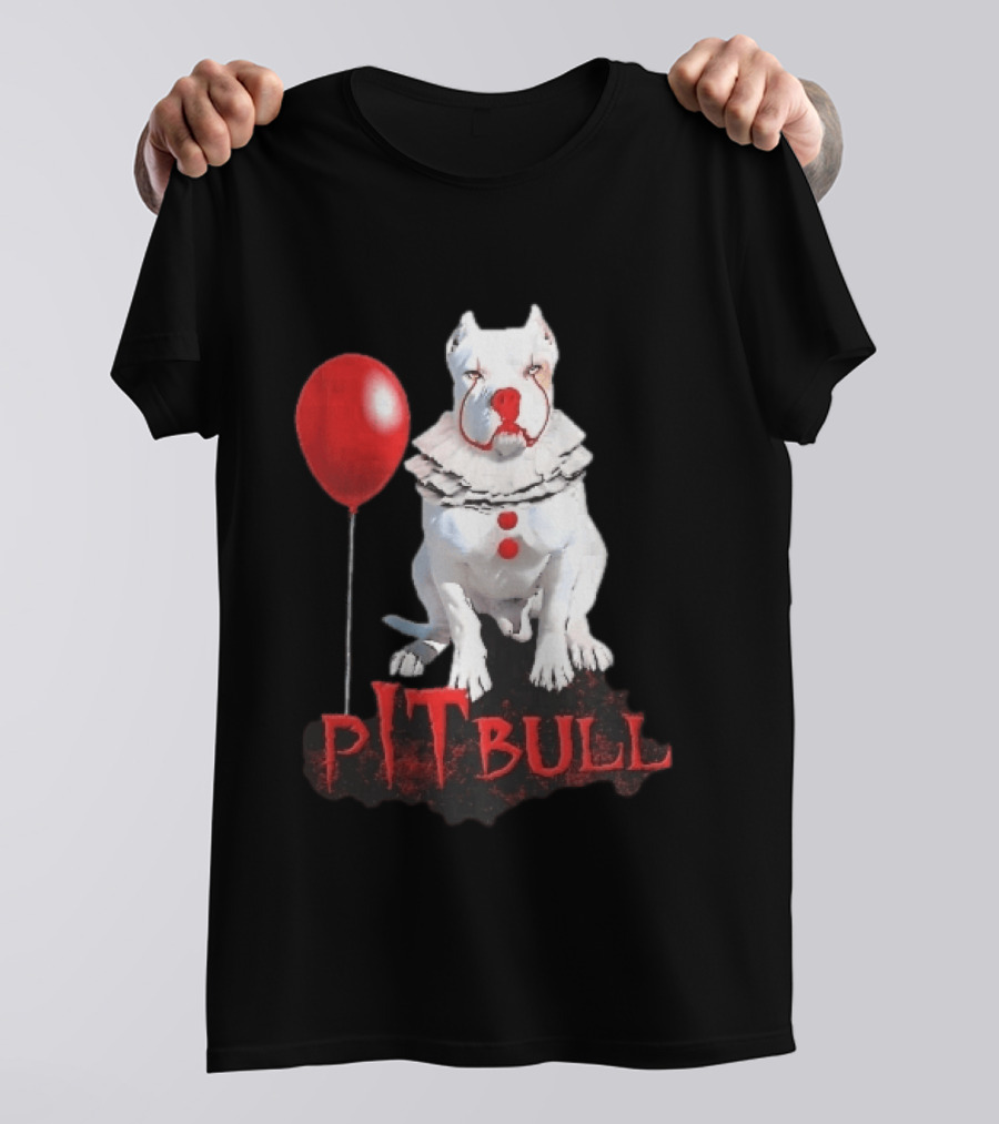 Pitbull Dog Pennywise Clown Red Balloon Distressed White T-Shirt