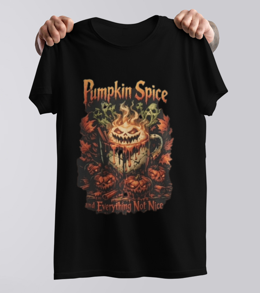 Pumpkin Spice And Everything Not Nice Evil With Ghosts And Skulls Steam T-Shirt