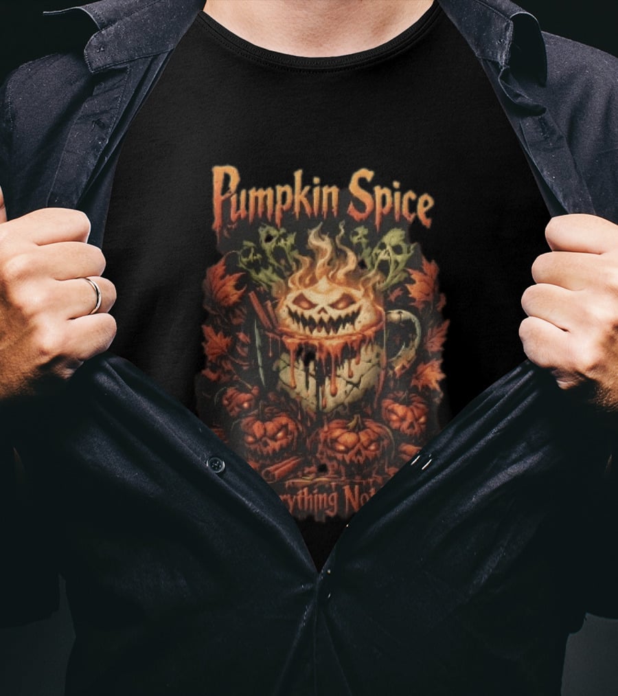 Pumpkin Spice And Everything Not Nice Evil With Ghosts And Skulls Steam T-Shirt