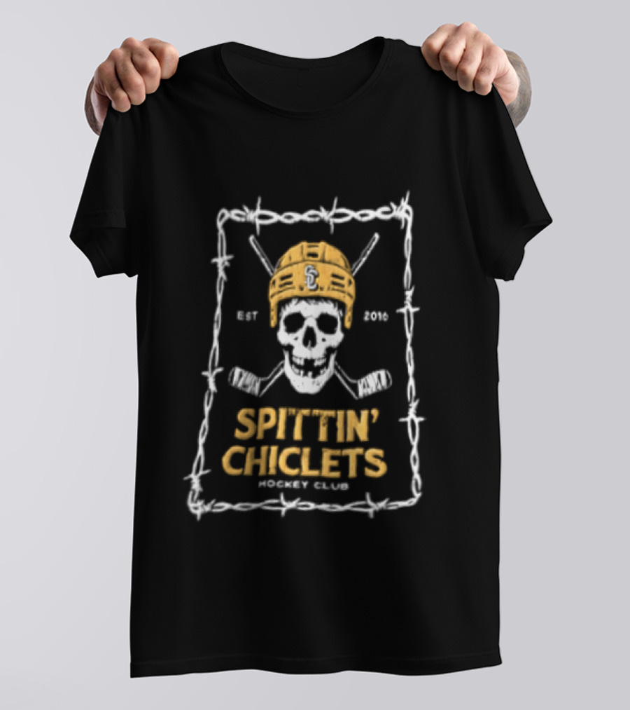 Spittin' Chiclets Skull Hockey Club Barbed Wire T-Shirt