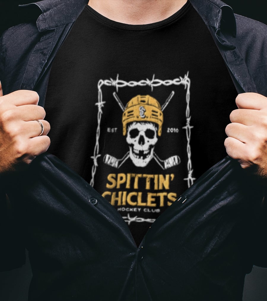 Spittin' Chiclets Skull Hockey Club Barbed Wire T-Shirt