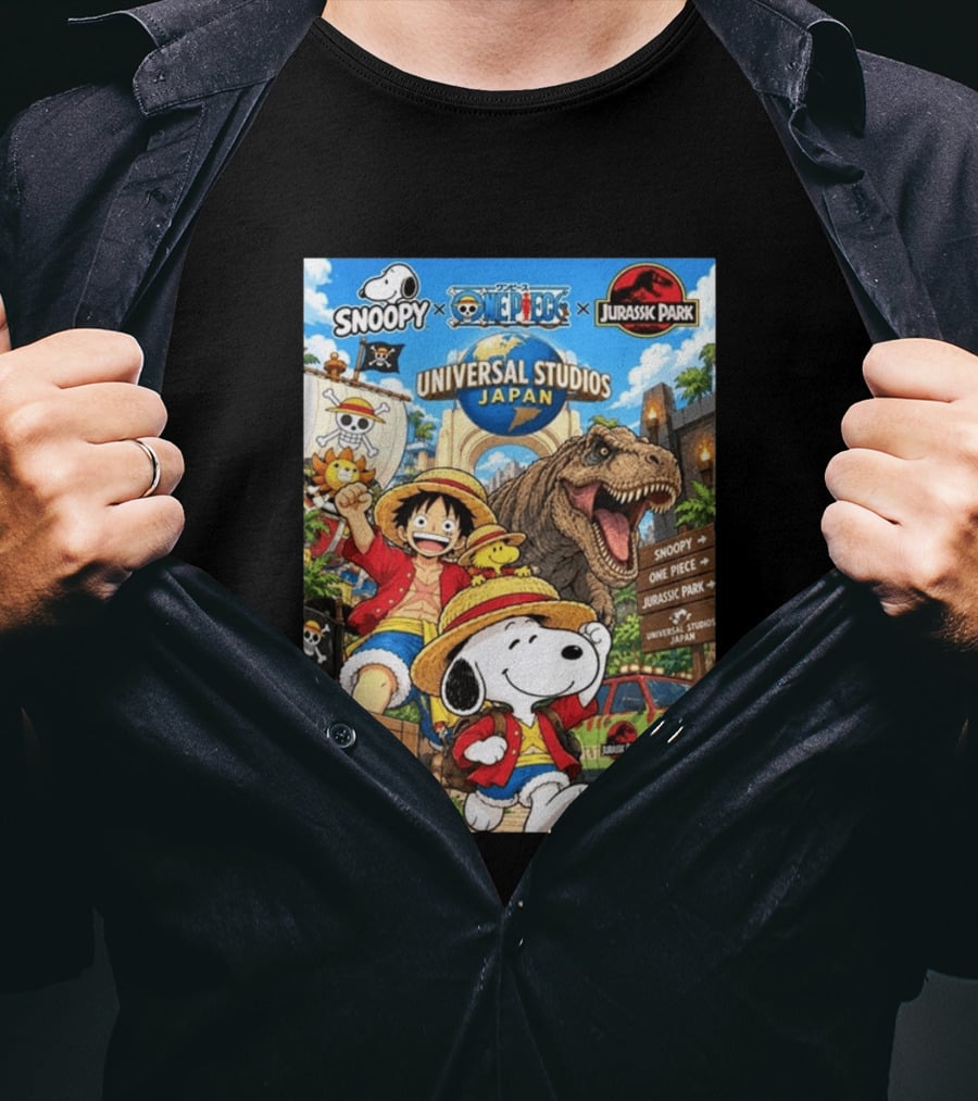 Snoopy One Piece Jurassic Park Universal Studios Japan Three Worlds One Adventure T-Shirt