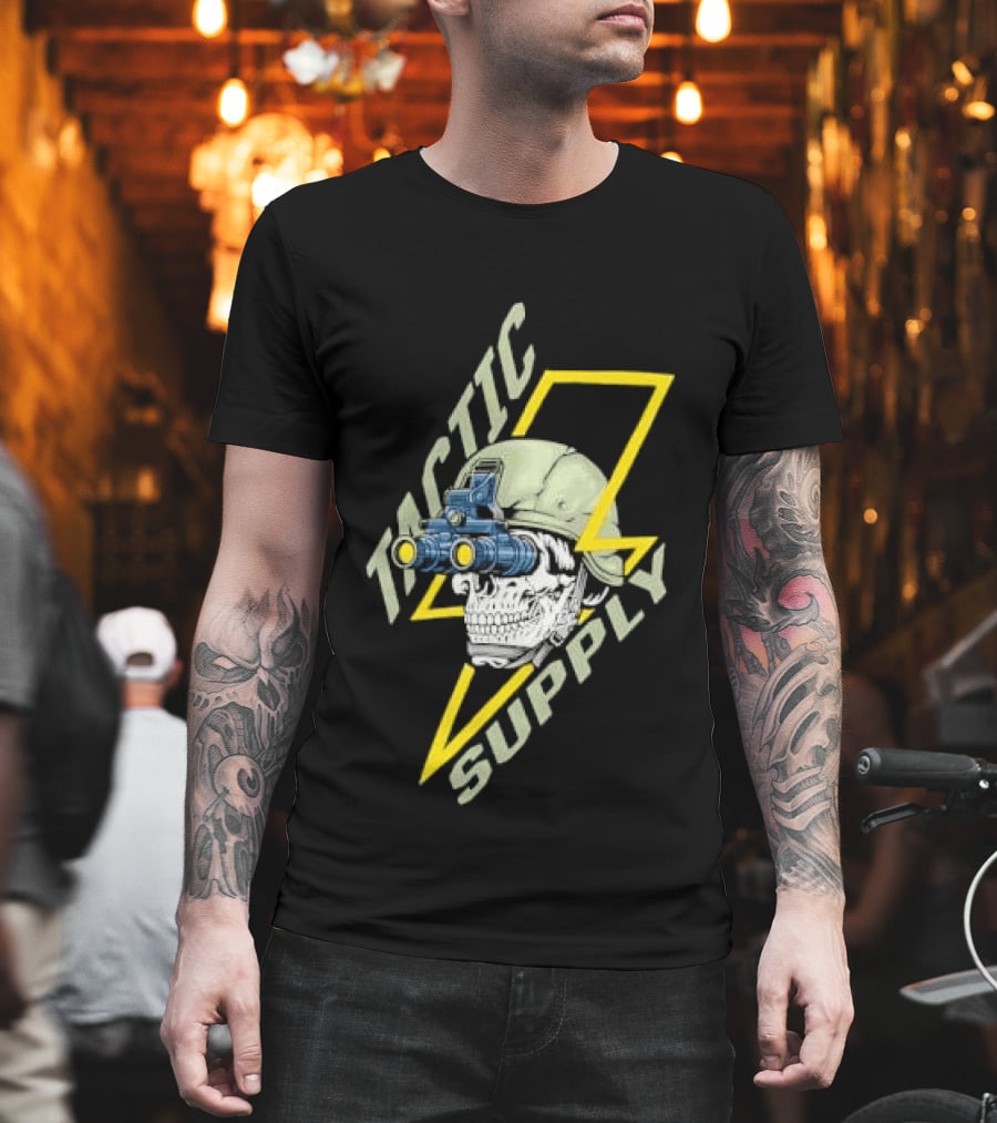 Tactical Skull Tactic Supply Night Vision Helmet Lightning Bolt T-Shirt