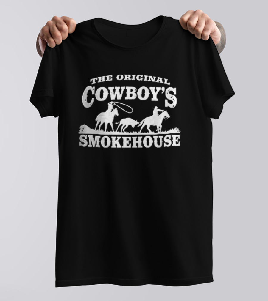The Original Cowboys Smokehouse Riders Horses Lassoing Bull T-Shirt
