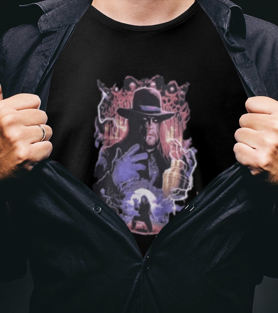 The Undertaker WWE Wrestler Vintage Style With Lightning And Urn T-Shirt