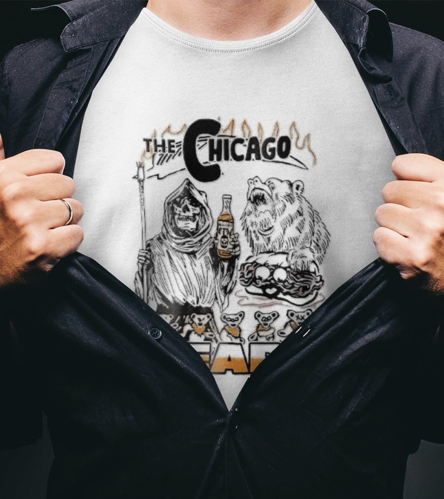 Chicago Bears Malort Grim Reaper Grizzly With Sandwich Line T-Shirt