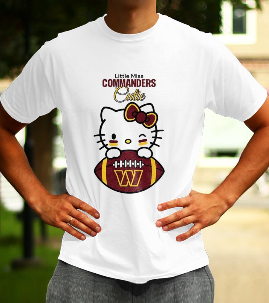 Little Miss Commanders Cutie Hello Kitty Football T-Shirt