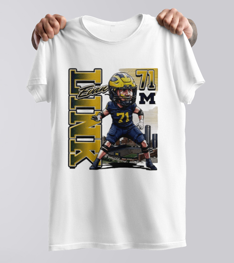 Evan Link 71 Michigan Wolverines Football Caricature T-Shirt