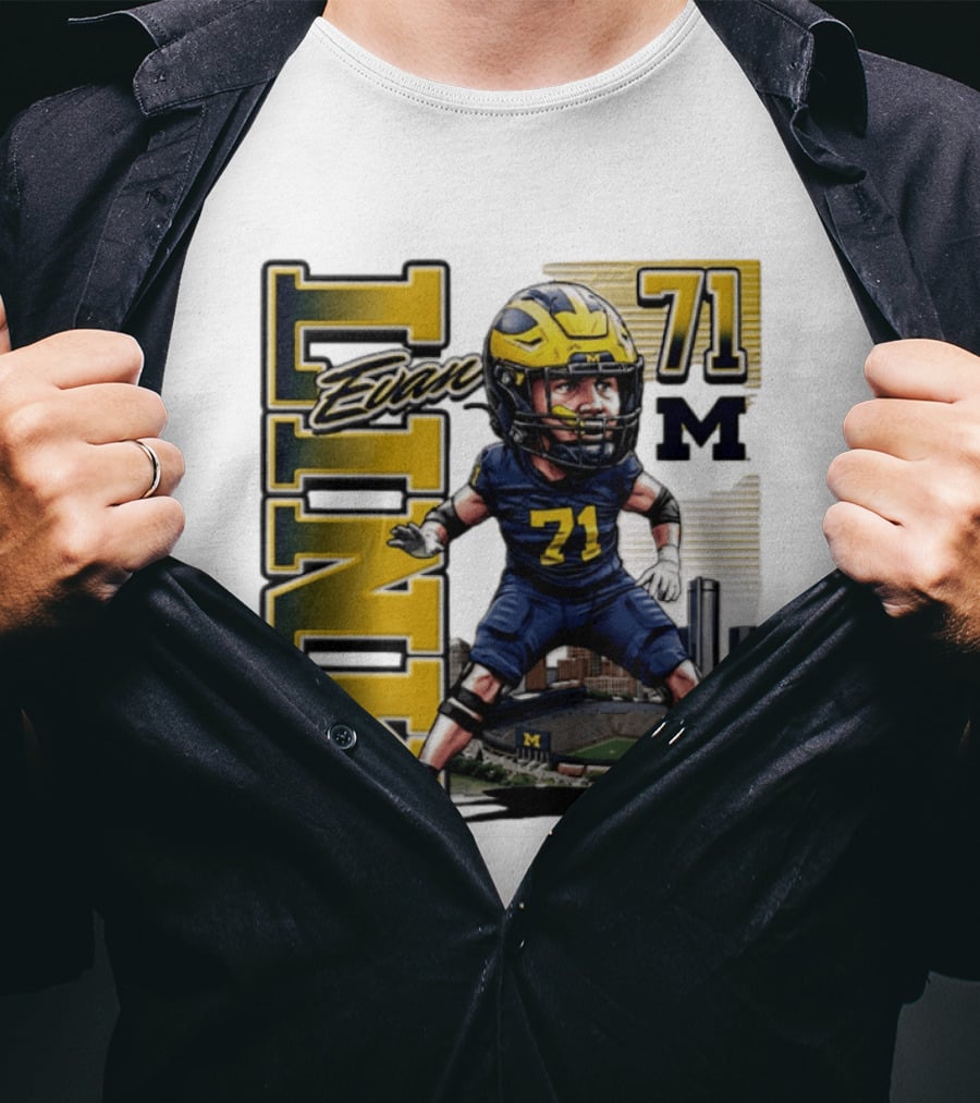 Evan Link 71 Michigan Wolverines Football Caricature T-Shirt
