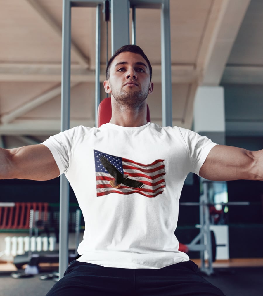 Bald Eagle Soaring Over Distressed American Flag Patriotic T-Shirt