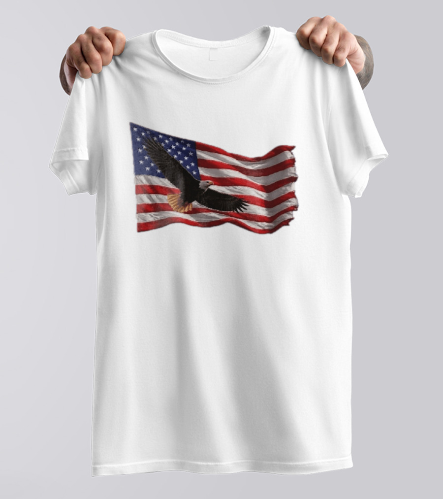Bald Eagle Soaring Over Distressed American Flag Patriotic T-Shirt