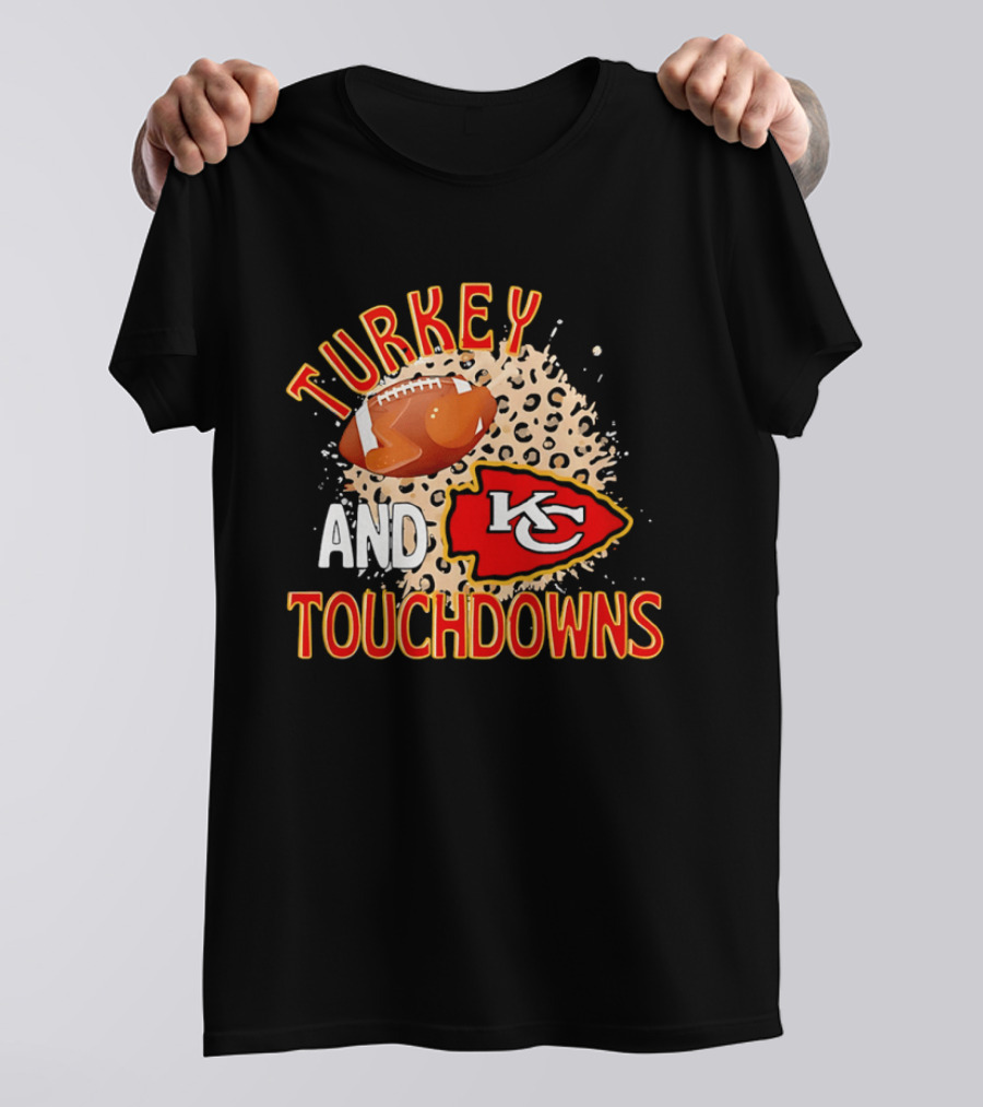 Turkey And Touchdowns KC Chiefs Football Thanksgiving T-Shirt