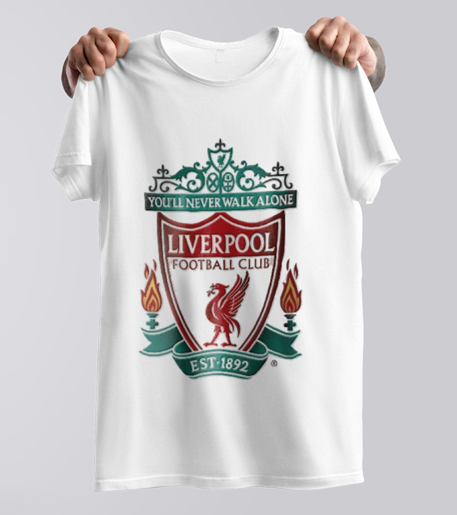 Liverpool Football Club You'll Never Walk Alone Shankly Gates Est 1892 Crest Shield Flames T-Shirt