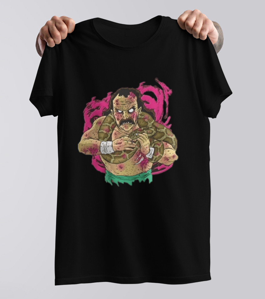 Zombie Wrestler Python Snake Pink Energy Burst Caricature T-Shirt