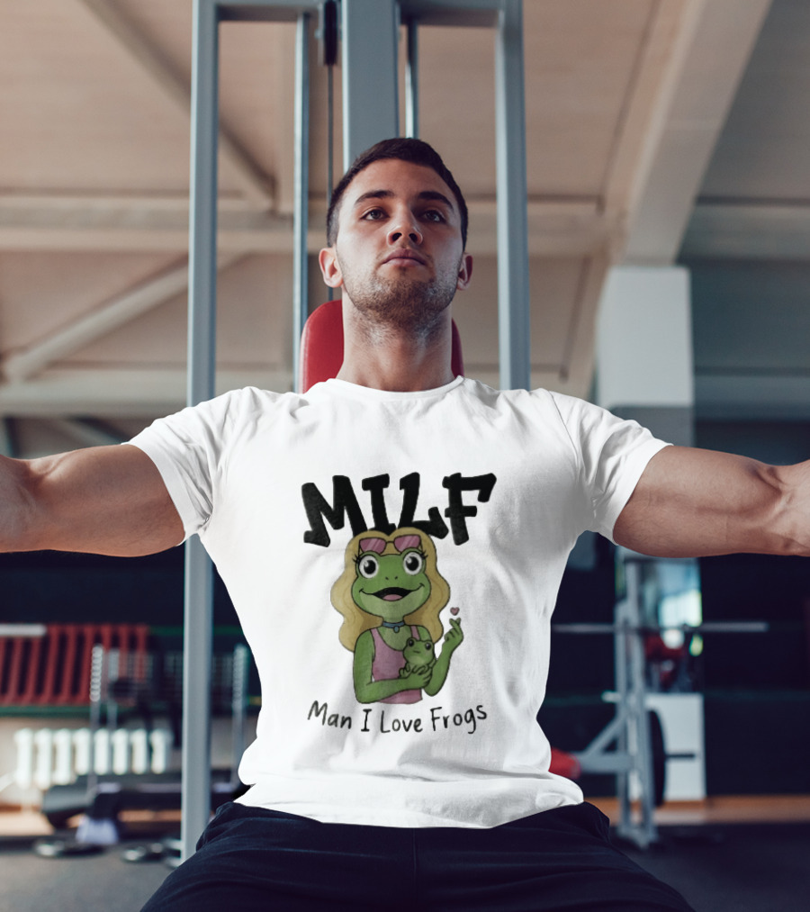 MILF Man I Love Frogs Cartoon Blonde Female Frog Holding Baby Frog T-Shirt