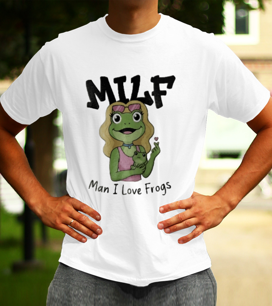 MILF Man I Love Frogs Cartoon Blonde Female Frog Holding Baby Frog T-Shirt