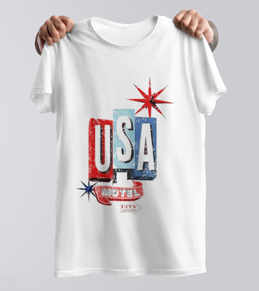 USA Motel Open 24 Hours Retro Sign With Stars T-Shirt
