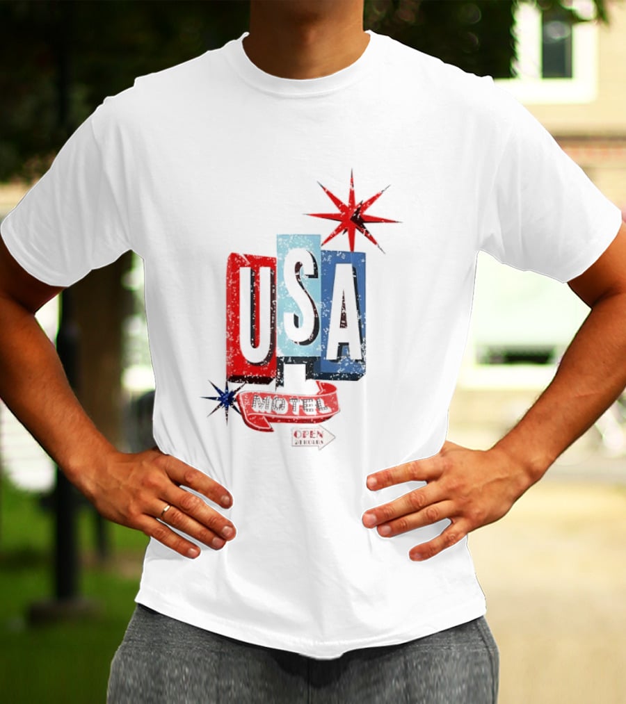 USA Motel Open 24 Hours Retro Sign With Stars T-Shirt
