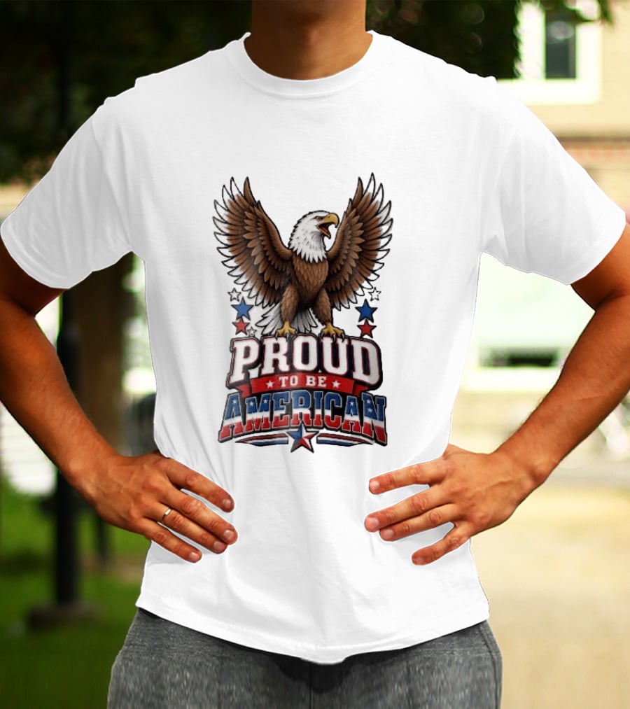 Proud To Be American Bald Eagle Wings Spread Red Blue Stars Patriotic T-Shirt