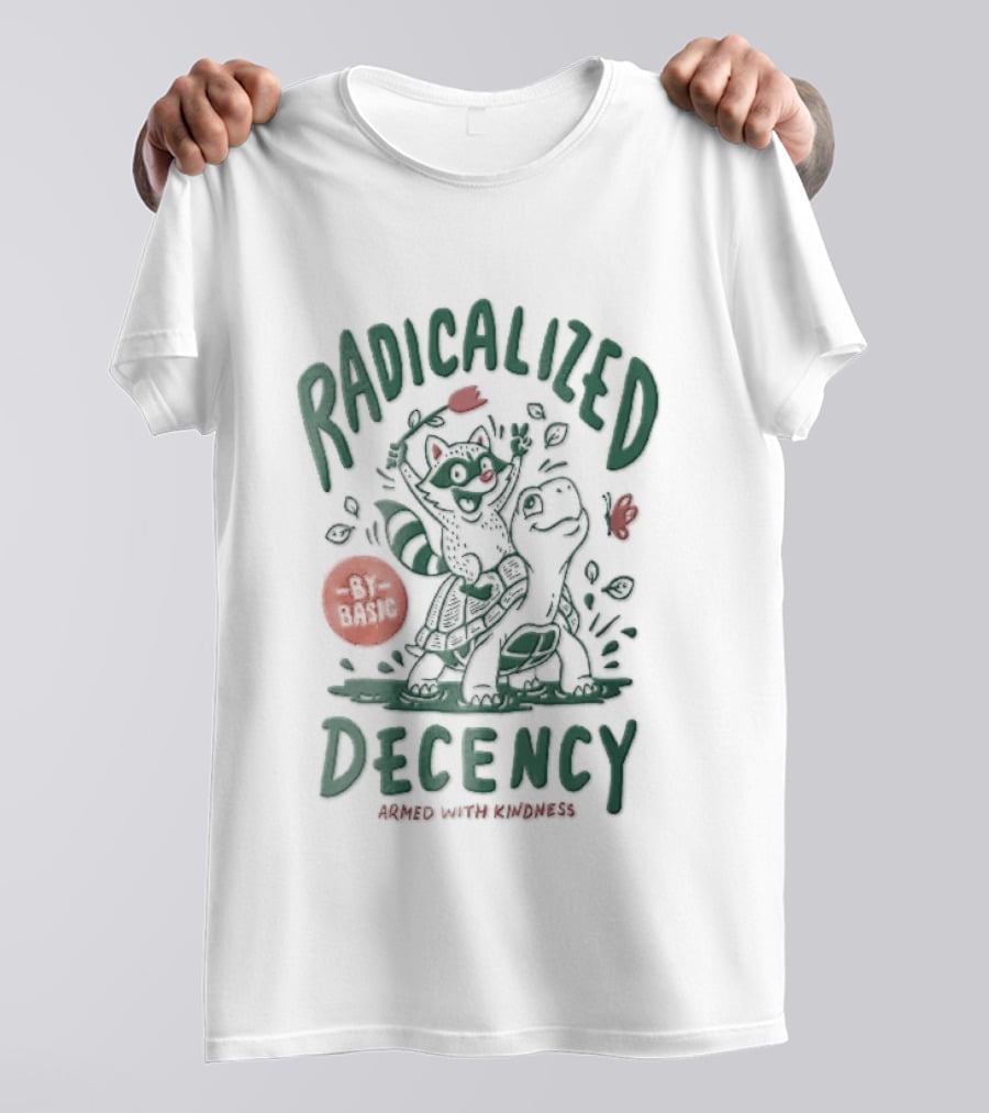 Radicalized By Basic Decency Armed With Kindness Cartoon Raccoon Turtle Flower T-Shirt