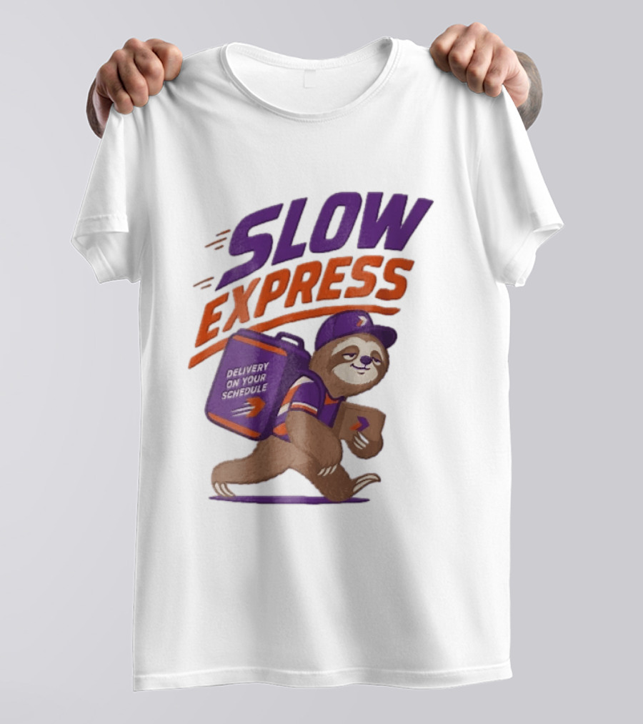 Slow Express Delivery On Your Schedule Cartoon Sloth Courier Carrying Package T-Shirt