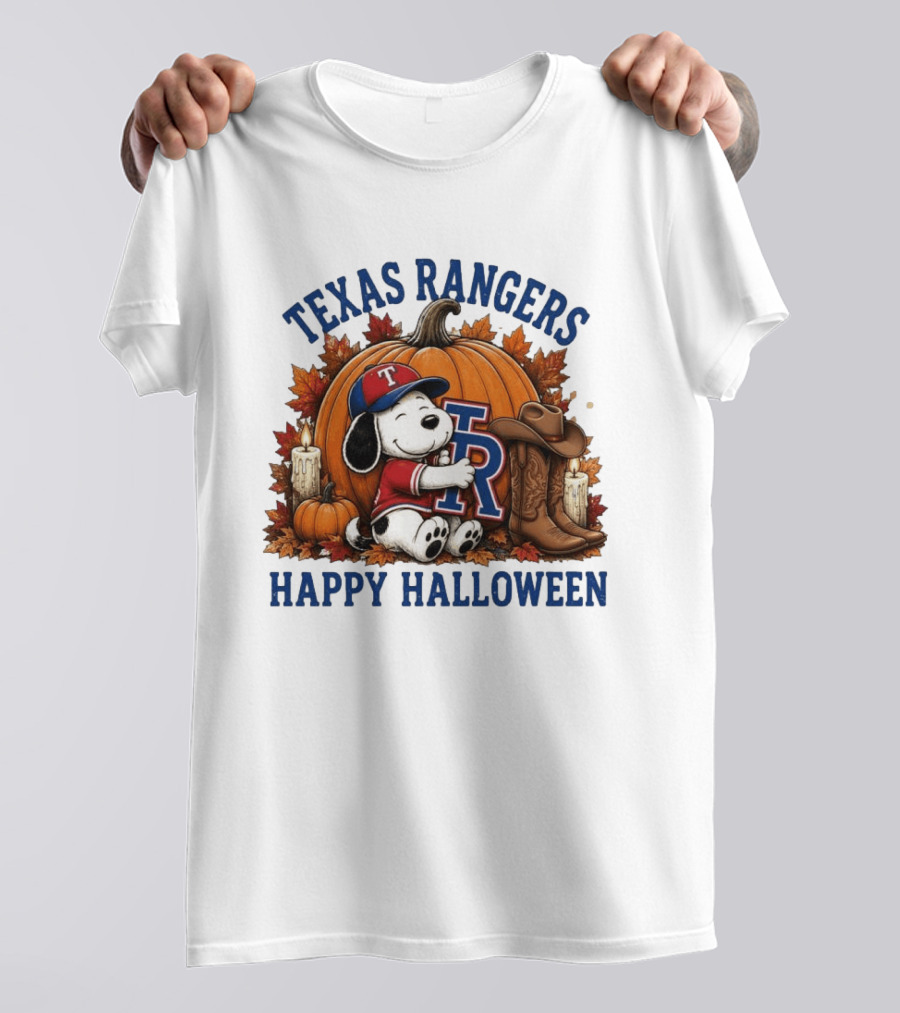 Texas Rangers Snoopy Pumpkin Happy Halloween T-Shirt
